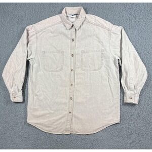 Vintage Stanley Morgan Shirt Mens Large Beige Made in USA Two Pocket Casual 90s